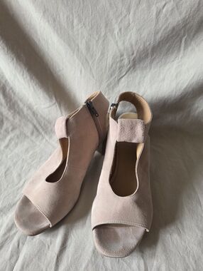 Ellie Blush Pink Suede Peep-Toe Heels
